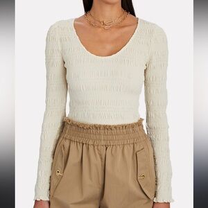 FRAME Smocked Scoop Neck Top in Cream, Small